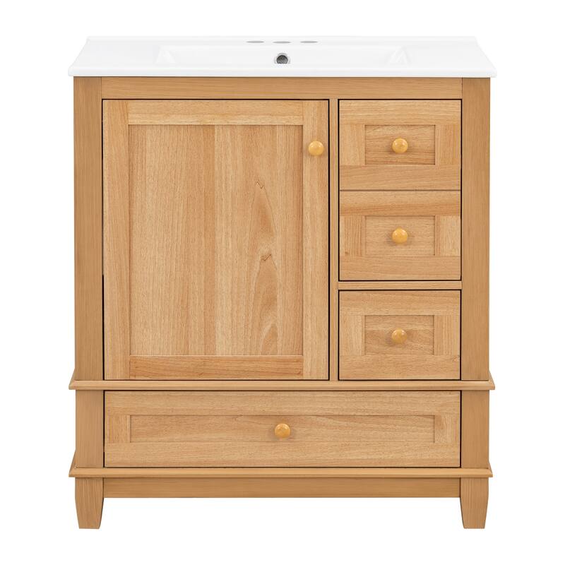 30" Bath Vanity with Sink - 3 Drawers, Door Shelf & Soft-Close Mechanism