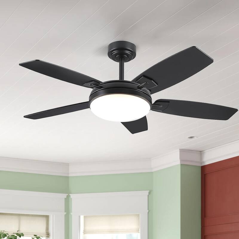 46" and 52" Indoor Ceiling Fan with Light Quiet Modern Ceiling Fan Remote and APP Conrol - 52”-Black2
