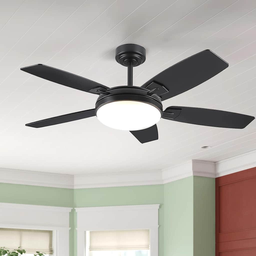 52" Downrod Ceiling Fan with Light, Modern LED Ceiling Fan,Remote and APP Control,Quiet DC Motor,sloped ceiling compatiable