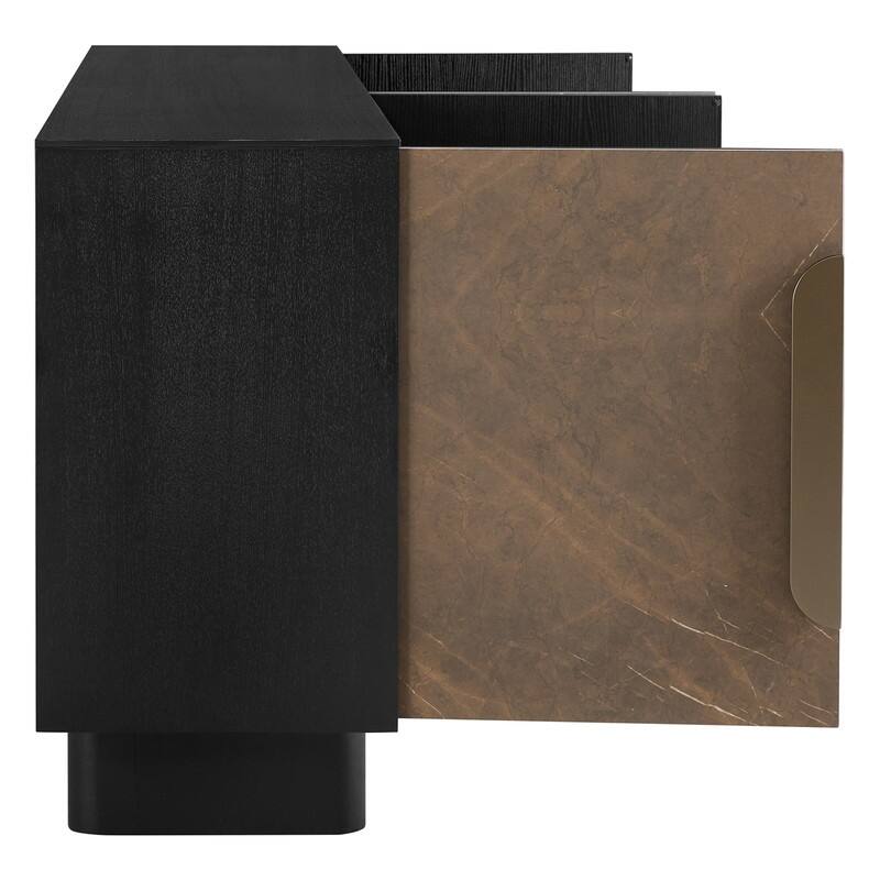 Spruce & Spring Modern Black Ash Sideboard with Cappuccino Ceramic Doors, Large Storage Cabinet