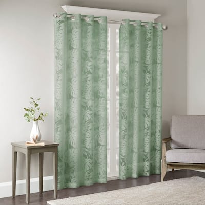 Palm Leaf Burnout Window Sheer Sage Green 50x95"