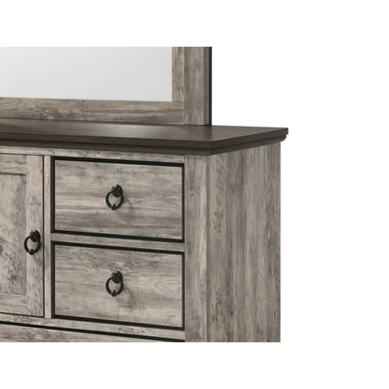 Elaya Wide Dresser, 8 Drawers, 1 Cabinet, Black Metal, Weathered Gray