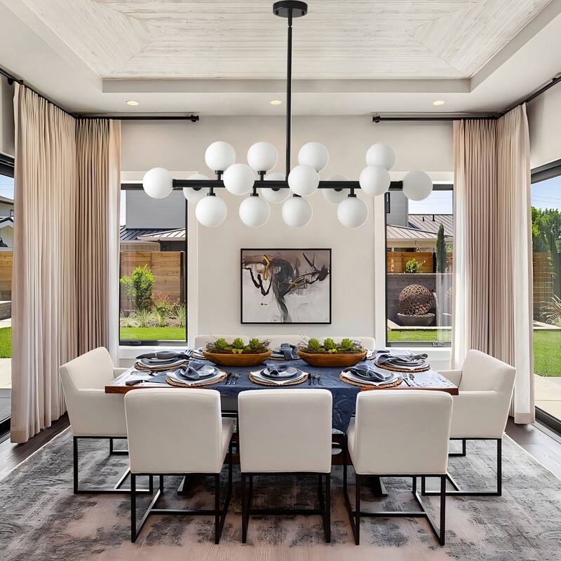 Mid-Century Modern Sputnik Chandelier 16-Light Adjustable Brass Pendant with Glass Globes for Dining Rooms - 34.7in