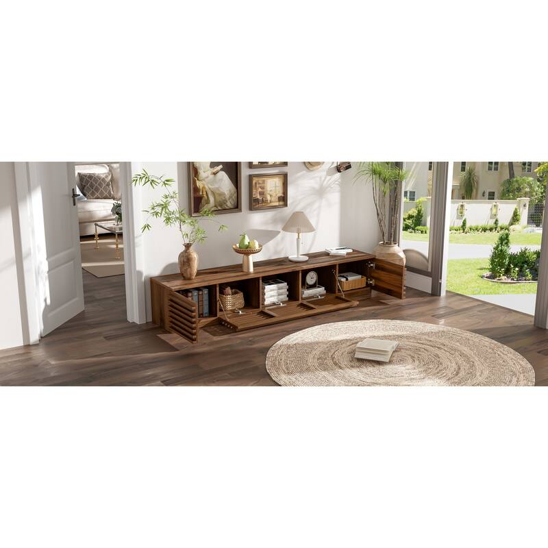 Roomfitters 70 Inch Modern TV Stand for TVs up to 80 Inch, Media Console with Soft-Closing Hinges & Cable Management, Walnut