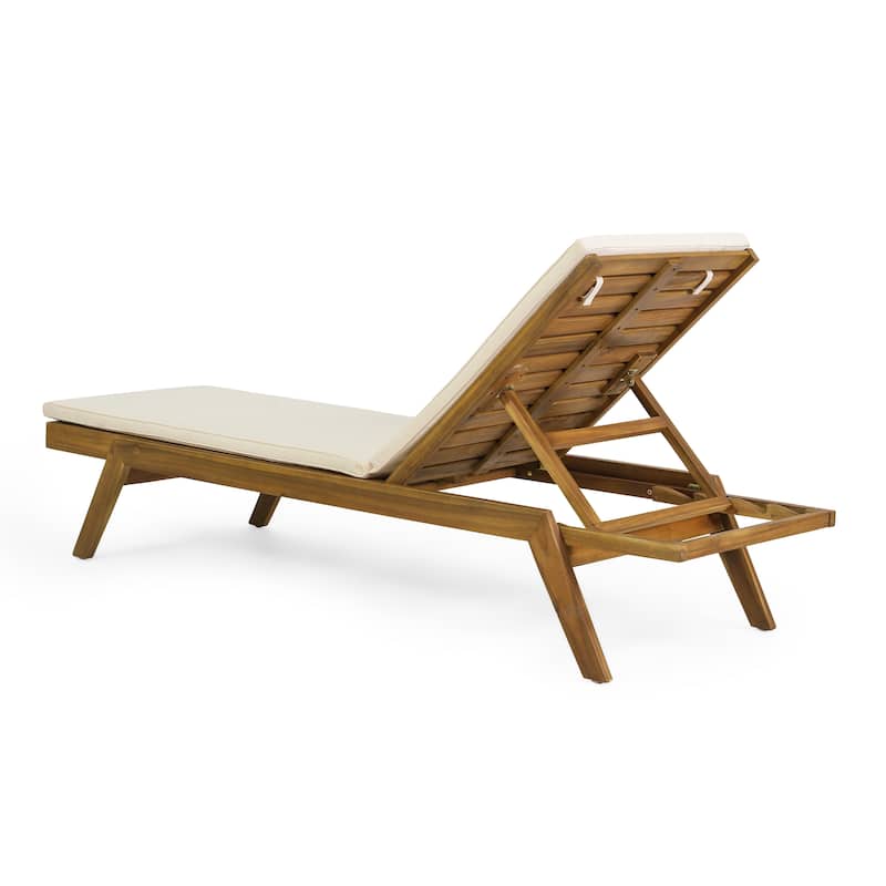 Caily Outdoor Acacia Wood Outdoor Chaise Lounge with Cushions by Christopher Knight Home