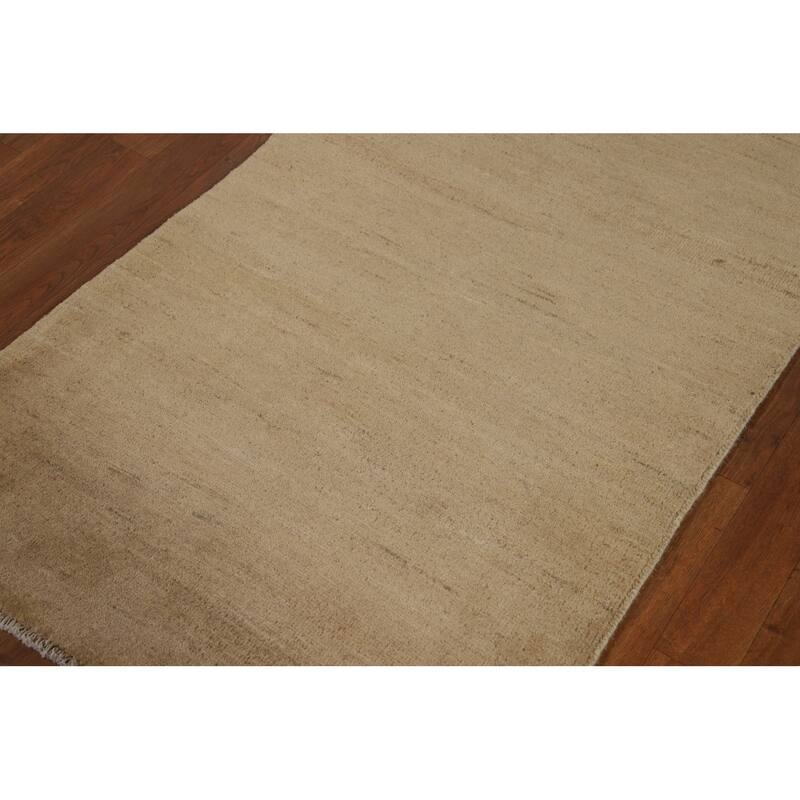 Modern Gabbeh Runner Rug Hand-Knotted Beige Wool Carpet - 2'9"x 9'6"