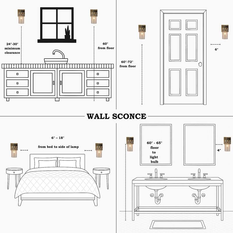 Yilia Modern Black Gold 1-Light Seeded Glass Wall Sconce Bathroom Vanity Lights