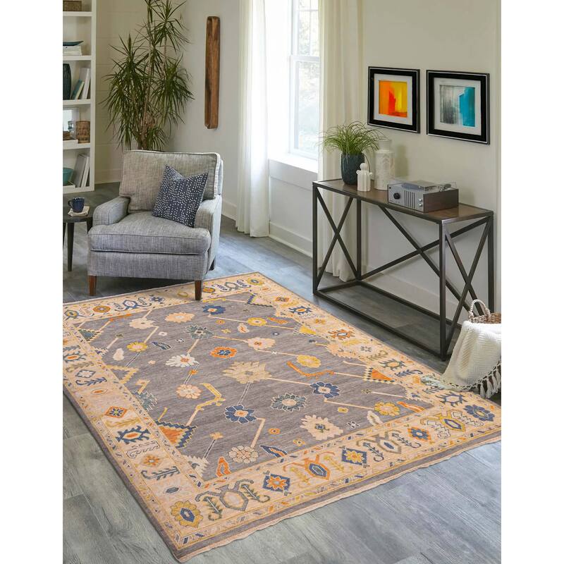 ECARPETGALLERY Hand-knotted Modern Oushak Dark Grey Wool Rug - 7'10 x 9'9