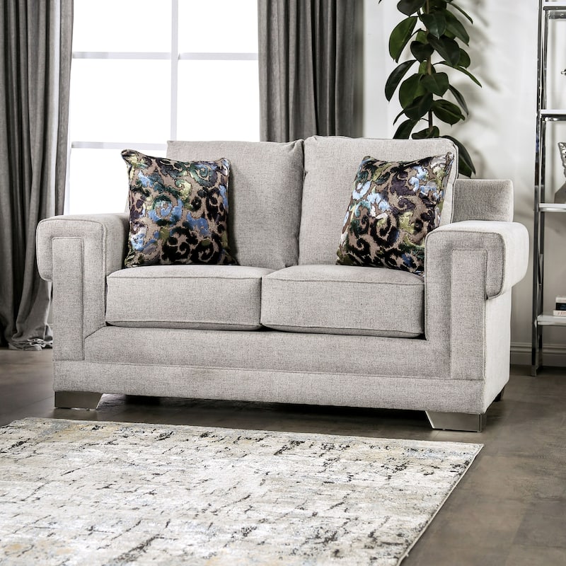 Grett Transitional Grey Wood Padded Loveseat by Furniture of America - Grey
