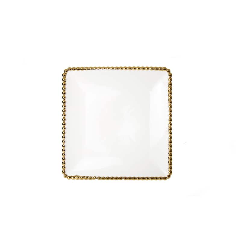 Alice Pazkus 8"D Set Of Four Gold White Porcelain Plates