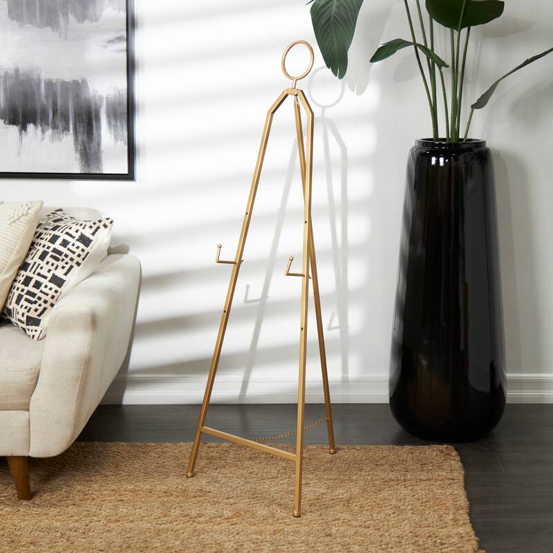 Metal Tall Adjustable Minimalistic Tabletop Display 3 Tier Easel with Circular Ring Top - Gold - Roche River Decor