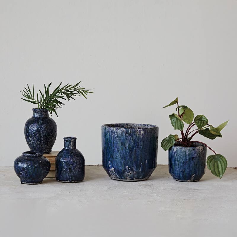 Decorative Terra-cotta Planter with Crackle Glaze