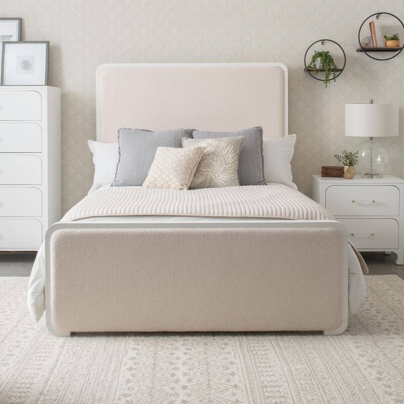 Helena Pearl White and Beige Panel Bed with Support Leg - King