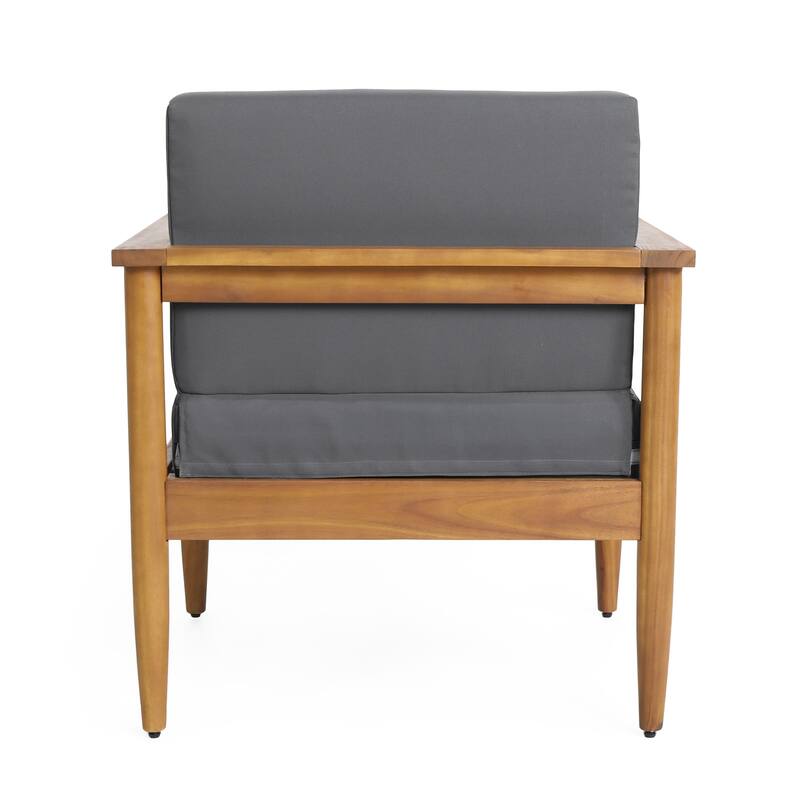 Roomfitters Mid-Century Acacia Wood Outdoor Lounge Chair with Cushions, Weather-Resistant, Grey
