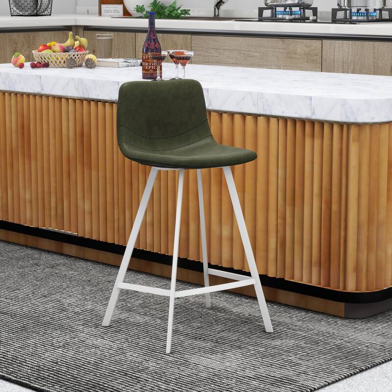 35-Inch Leather Counter Stool Padded Seat Stainless Steel Base and Footrest