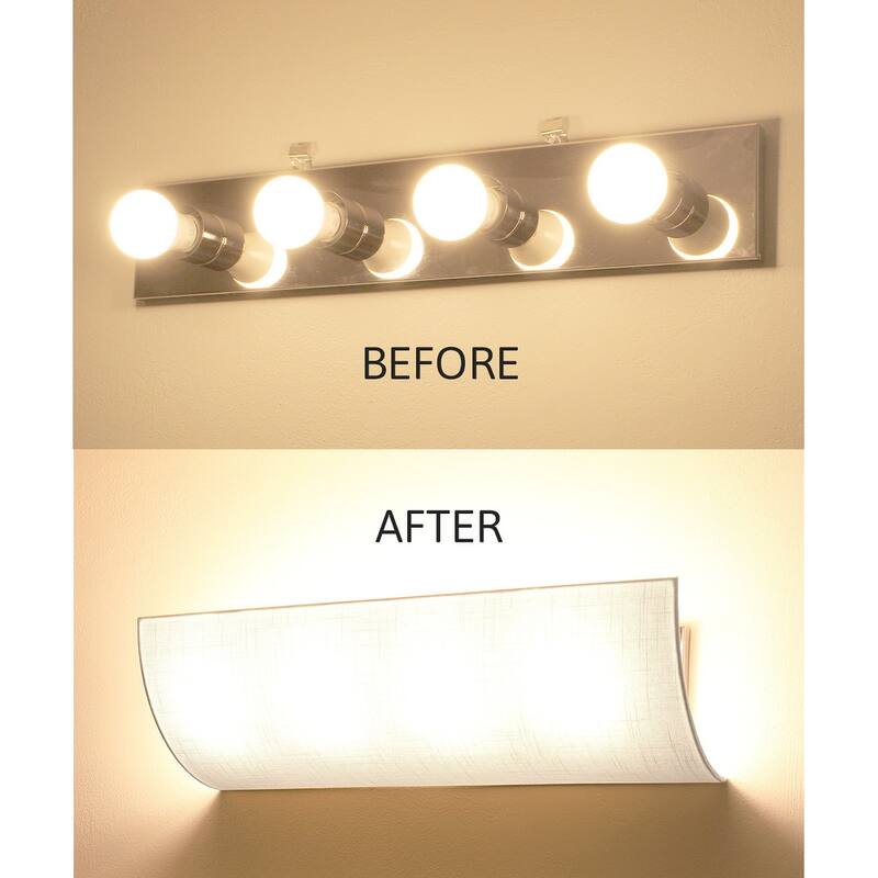 Moderne Vanity Light Cover Conversion Kit, 20"W White Textured Fabric Shade - DIY Upgrades Hollywood Lights (No Wiring) - 20 IN