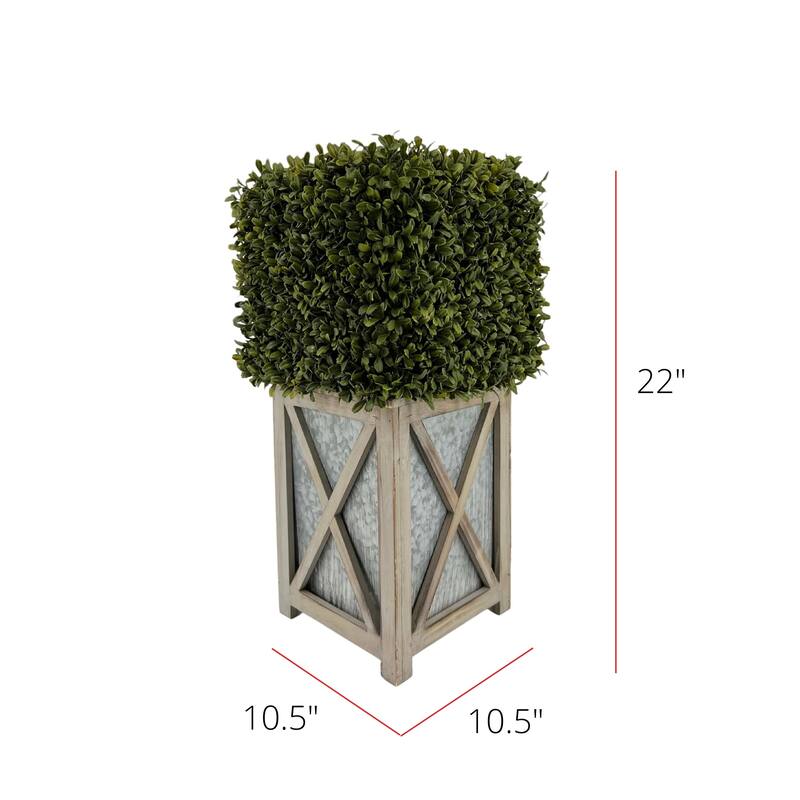 Faux Boxwood Square Topiary in Crisscross Stout Wood/ Metal