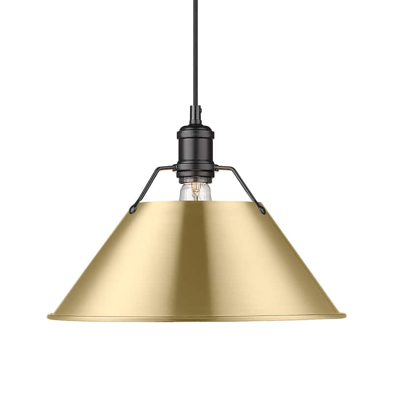 Yep by Golden Lighting Orwell 1-light 14in Pendant in Matte Black and Brushed Champagne Brass shade