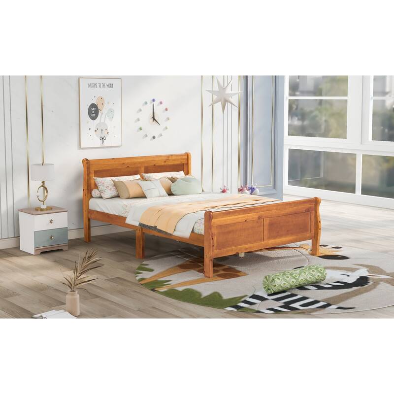 Full Size Wood Platform Bed with Headboard and Footboard & Wooden Slat Support