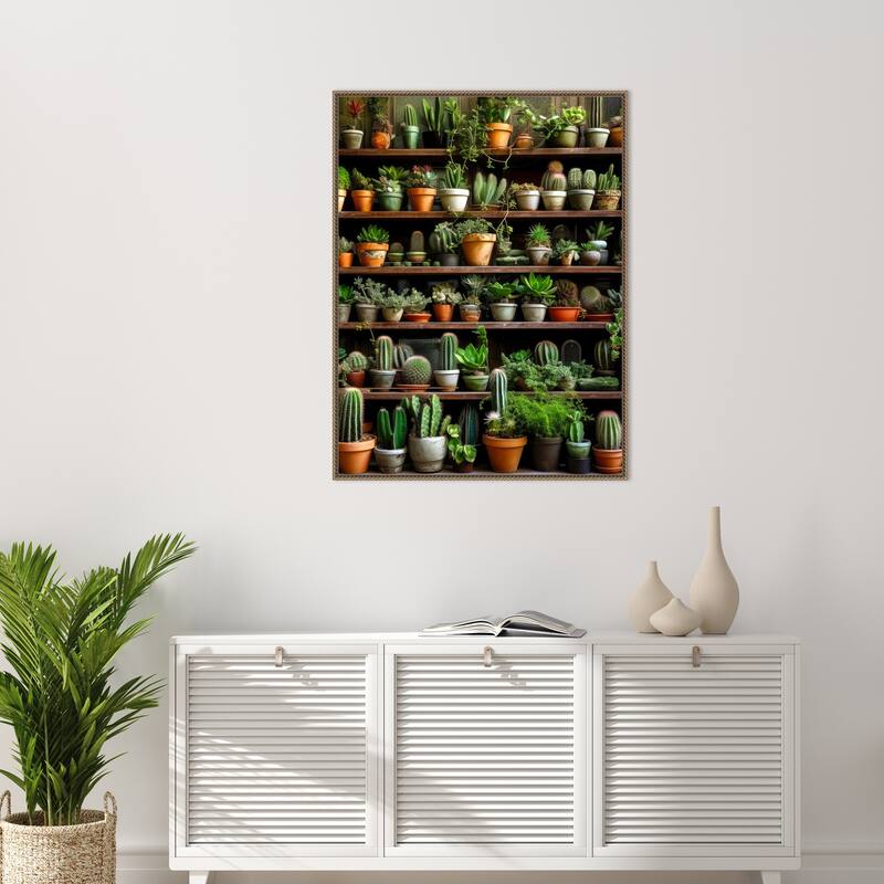 Assorted Succulents 2 by Justyna Jaszke Framed Canvas Wall Art Print - Sylvie Beaded Gold
