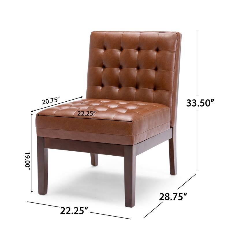 Leather Armless Chair Light Brown Side Chair Corner Chair Dining Chair