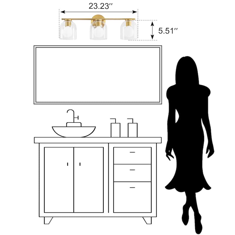 2/3/4-Light Dimmable Bathroom Vanity Light with Glass Shade - Matte Black