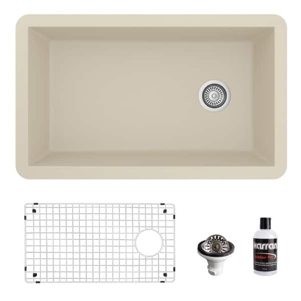 slide 2 of 67, Karran Undermount Quartz 32 in. Single Bowl Kitchen Sink Kit Bisque
