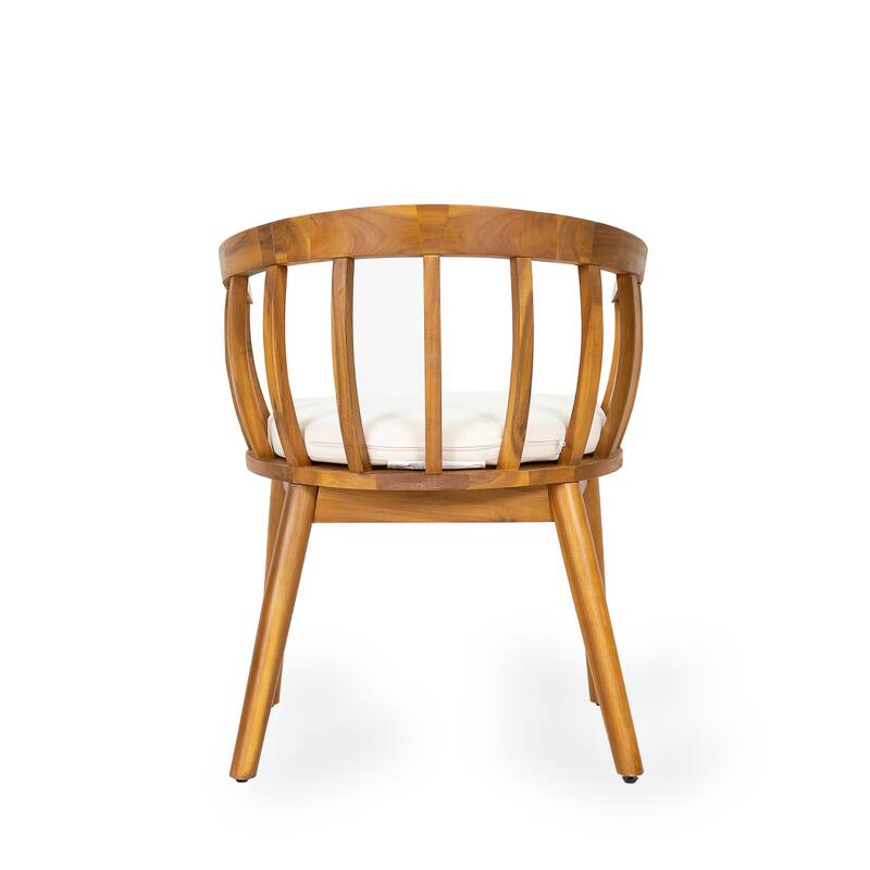 Roomfitters Klismos Solid Acacia Wood Dining Armchair with Curved Backrest, Teak Finish, Set of 2