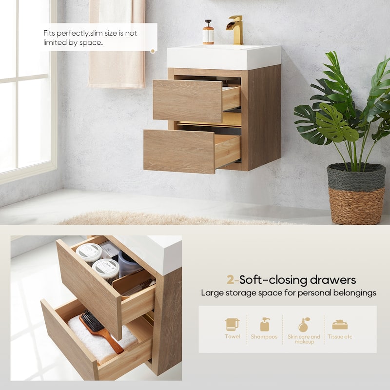 Palencia Single Floating Vanity with White Sink Top without Mirror - 18in.
