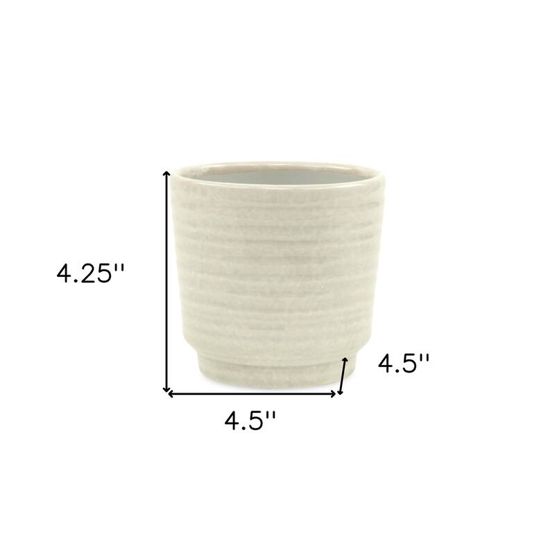 HomeRoots White Ceramic 23 Ounce Round Distressed Pot Planter - 4.50 in. x 4.25 in. x 4.50 in.