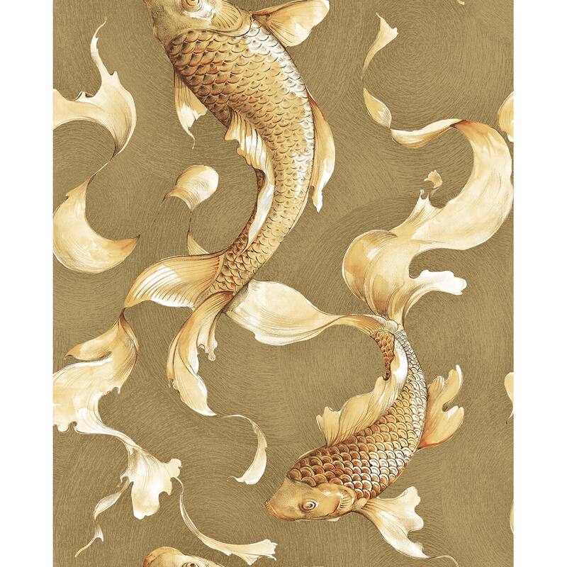 Seabrook Designs Koi Fish Unpasted Wallpaper - 20.5 in. W x 33 ft. L - Metallic Gold and Toffee