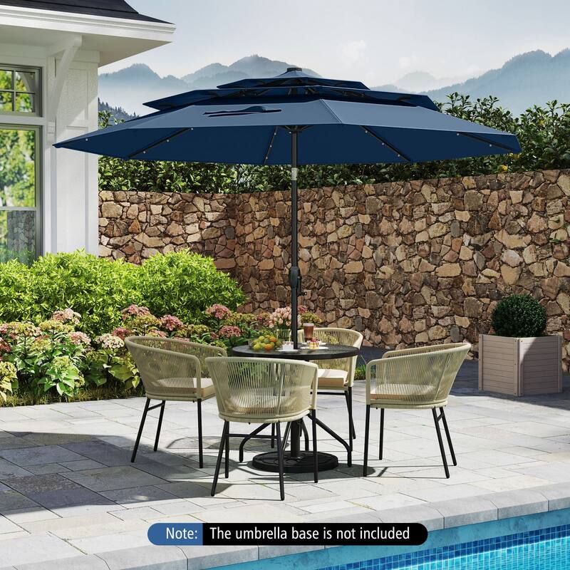 Polyester 10.3ft Solar LED Patio Umbrella with Auto Tilt and Crank