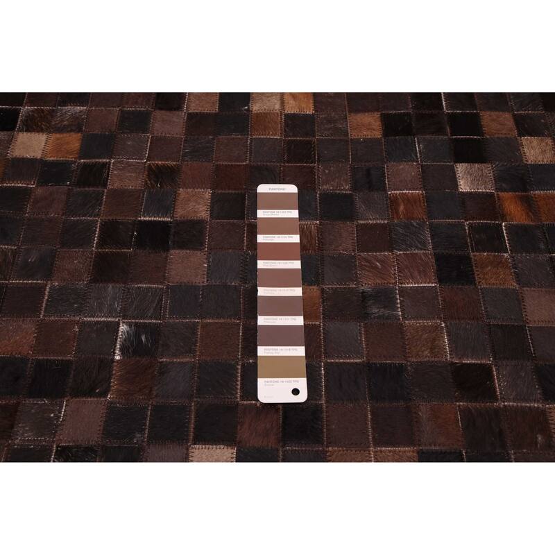 ECARPETGALLERY Handmade Cowhide Patchwork Dark Brown Leather Rug - 8'1 x 10'0