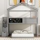 preview thumbnail 3 of 17, Gray Twin over Full Pine House Bunk Bed with Storage