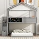 preview thumbnail 3 of 17, Modern Twin Over Full House Bunk Bed With Storage Staircase And Blackboard,Sturdy Frame for Bedroom