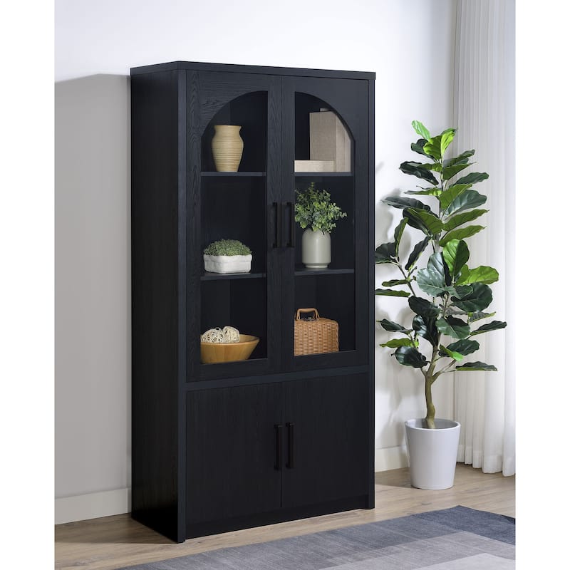 Riva 4-Door Tall Accent Display Cabinet Led Lighting Black
