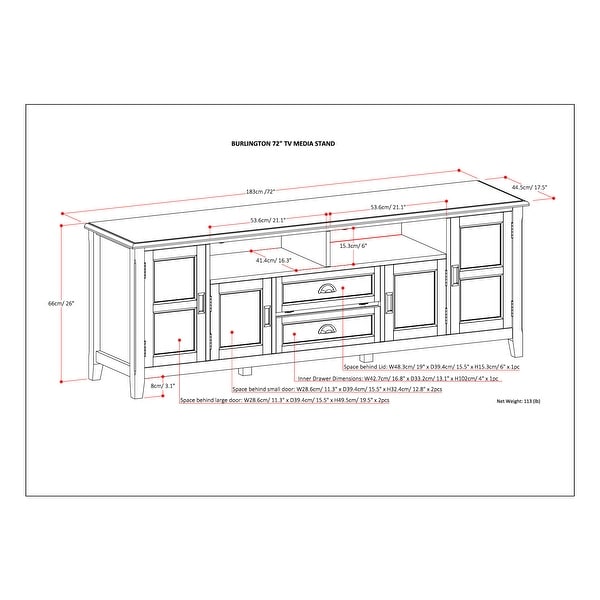 WYNDENHALL Portland SOLID WOOD 72 inch Wide Transitional TV Media Stand For TVs up to 80 inches - 72 inch Wide