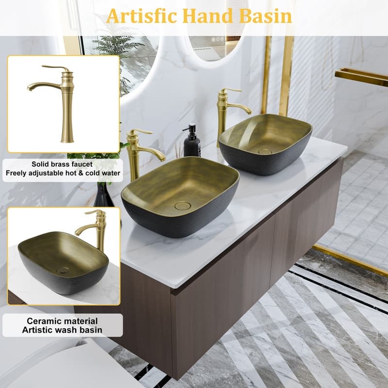 Vintage Aluminium Bathroom Vanity With Countertop Sink Copper Faucet Set