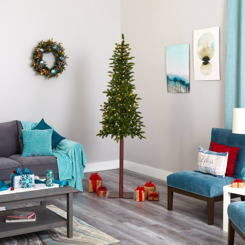 7ft. Alpine Artificial Christmas Tree with 150 Clear Microdot Multifunction LED Lights - Slim Festive X-Mas Tree