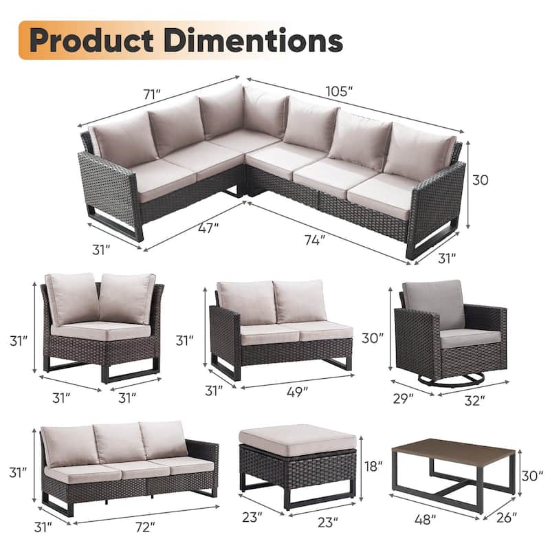 Wicker Patio Conversation Set with Cushion and Table