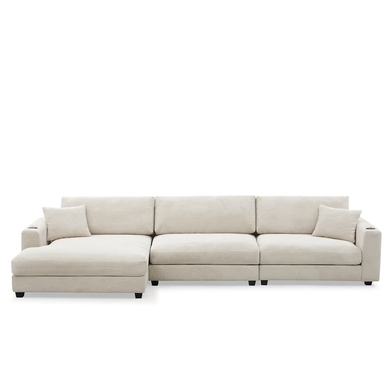 Oversized Corduroy Deep Seat Sofa Bed with USB Port and Cup Holder