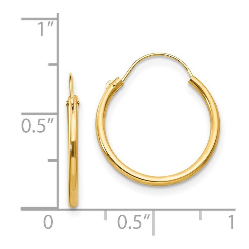 Curata 14k Yellow Gold Polished 15mm Hoop Earrings -