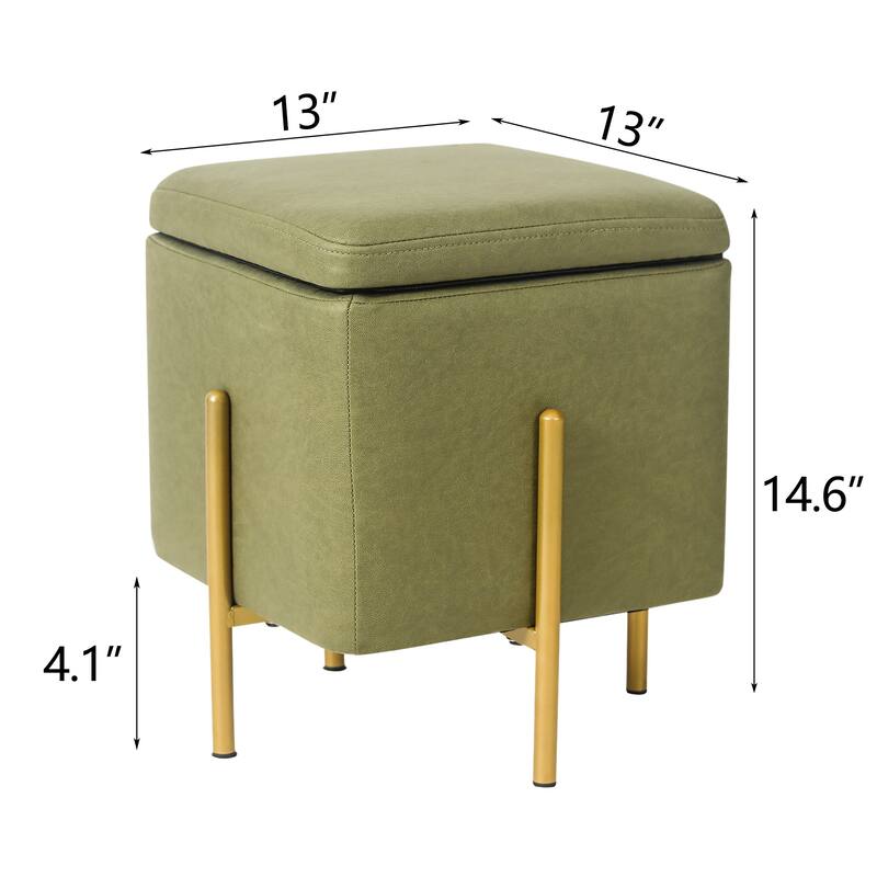 Adeco Square Velvet Storage Ottoman Multi-Function Vanity Footstool