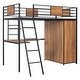 preview thumbnail 23 of 32, Twin Size Modern Loft Bed with Ladder and L-Shape Desk, Multifunctional Kids Teens Storage Bed Frame with Shelf and Wardrobe