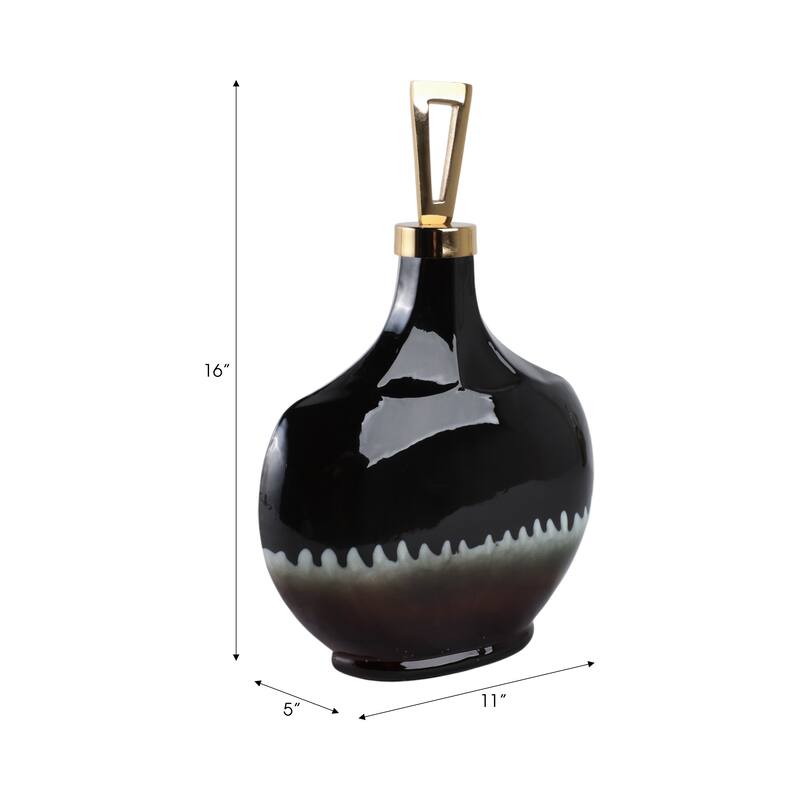 Glass Decorative Vase Modern Sculptural Metal Accent Artisan Details