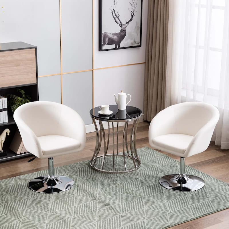 Modern Adjustable Round Swivel Jumbo Size Faux Leather Accent Chair