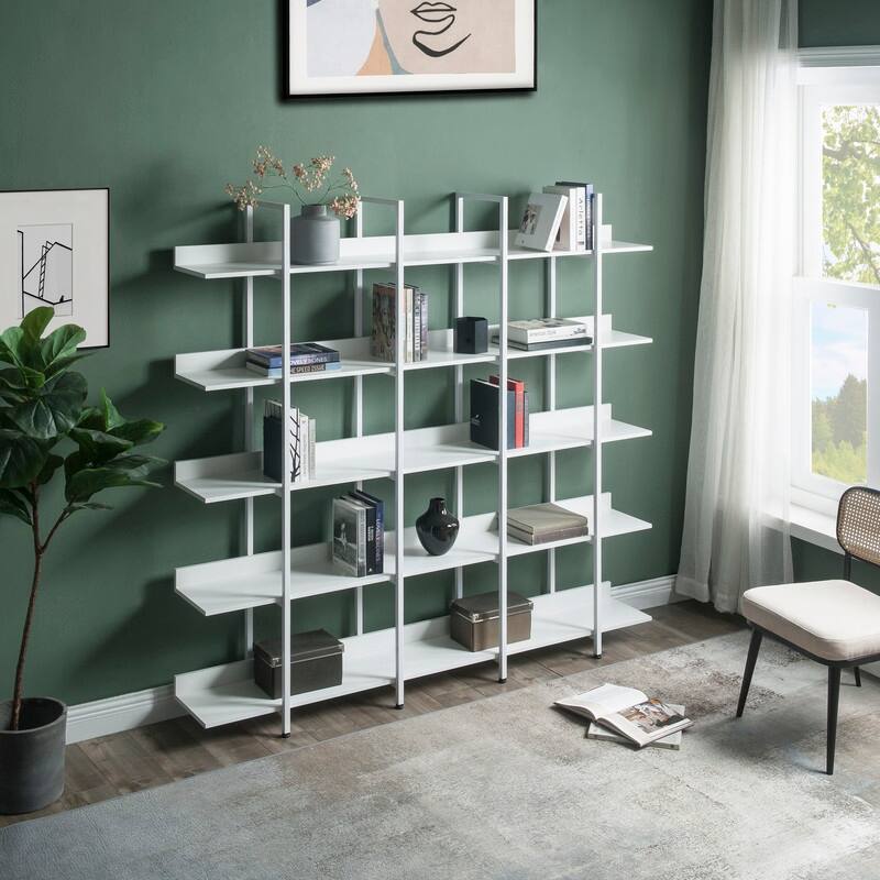 5-Tier Open Bookcase – Vintage Industrial Style Shelf with Sturdy Metal Frame & MDF Board - 11.81in. W X70.87in.DX70.87in. H