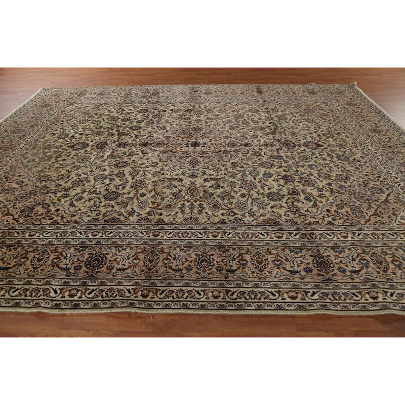 Traditional Green Kashan Persian Vintage Area Rug Handmade Wool Carpet - 9'8"x 12'3"