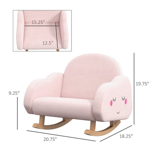 Kids Rocking Chair, Cloud Shaped Children Rocker Armchair for Nursery Playroom, with Solid Wood Legs, Anti-Tipping Design