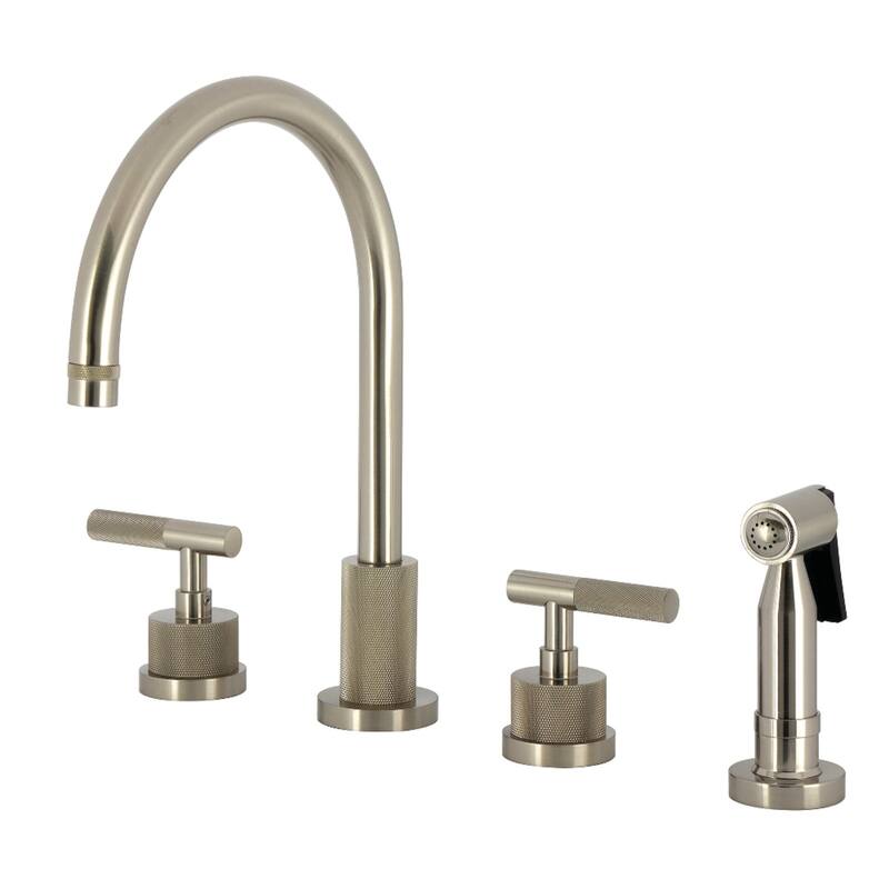 Kingston Brass Essex Double-Handle Wall-Mount Pre-Rinse Bridge Kitchen Faucet - Brushed Nickel